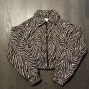 Kimchi Blue brown and cream zebra print cropped zip jacket